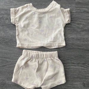 Two piece cream set with lavender palm tree